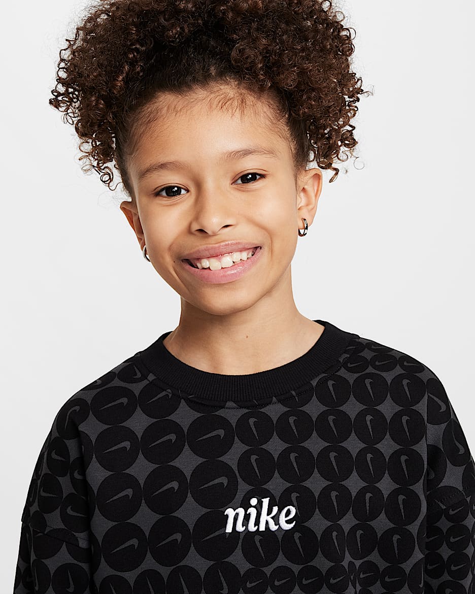 Nike Sportswear Club Fleece Older Kids Girls Oversized Crew Neck Sweatshirt Black Cotton Polyester